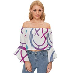 Blink 182 Logo Off Shoulder Flutter Bell Sleeve Top