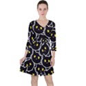 Cat Pattern Pet Drawing Eyes Quarter Sleeve Ruffle Waist Dress View1