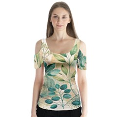 Flowers Spring Butterfly Sleeve Cutout T-shirt 