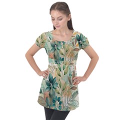 Flowers Spring Puff Sleeve Tunic Top