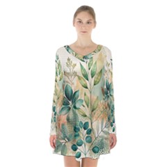 Flowers Spring Long Sleeve Velvet V-neck Dress