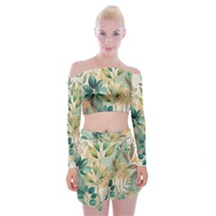 Flowers Spring Off Shoulder Top With Mini Skirt Set