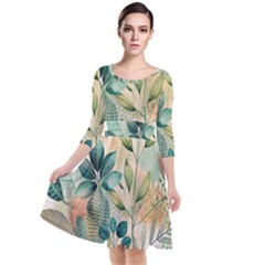 Flowers Spring Quarter Sleeve Waist Band Dress