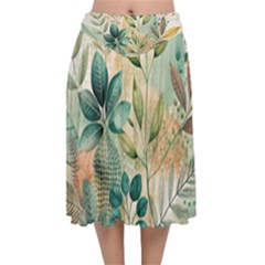 Flowers Spring Velvet Flared Midi Skirt