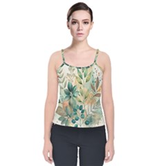 Flowers Spring Velvet Spaghetti Strap Top by Maspions