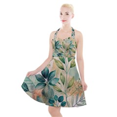 Flowers Spring Halter Party Swing Dress 