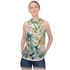 Flowers Spring High Neck Satin Top