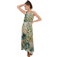 Flowers Spring V-neck Chiffon Maxi Dress