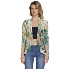 Flowers Spring Women s 3/4 Sleeve Ruffle Edge Open Front Jacket