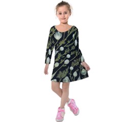 Sea Weed Salt Water Kids  Long Sleeve Velvet Dress by Maspions