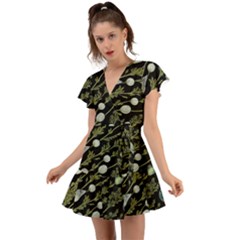 Sea Weed Salt Water Flutter Sleeve Wrap Dress