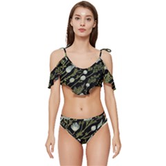 Sea Weed Salt Water Ruffle Edge Tie Up Bikini Set	