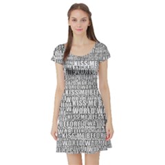 Kiss Me Before World War 3 Typographic Motif Pattern Short Sleeve Skater Dress by dflcprintsclothing