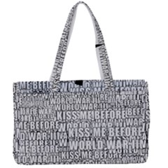 Kiss Me Before World War 3 Typographic Motif Pattern Canvas Work Bag by dflcprintsclothing