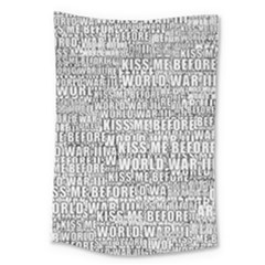 Kiss Me Before World War 3 Typographic Motif Pattern Large Tapestry by dflcprintsclothing