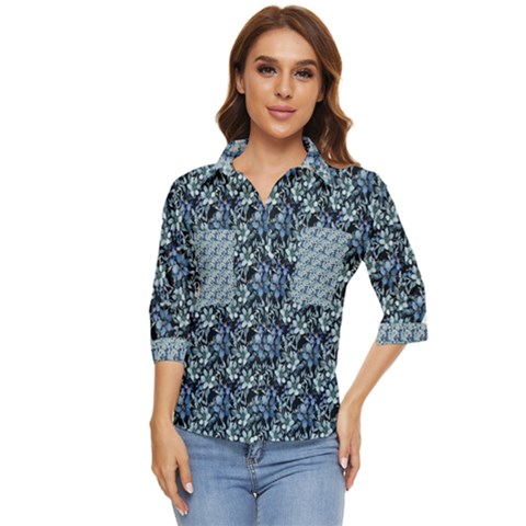 Blue Roses 1 Blue Roses 2 Women s Quarter Sleeve Pocket Shirt by DinkovaArt