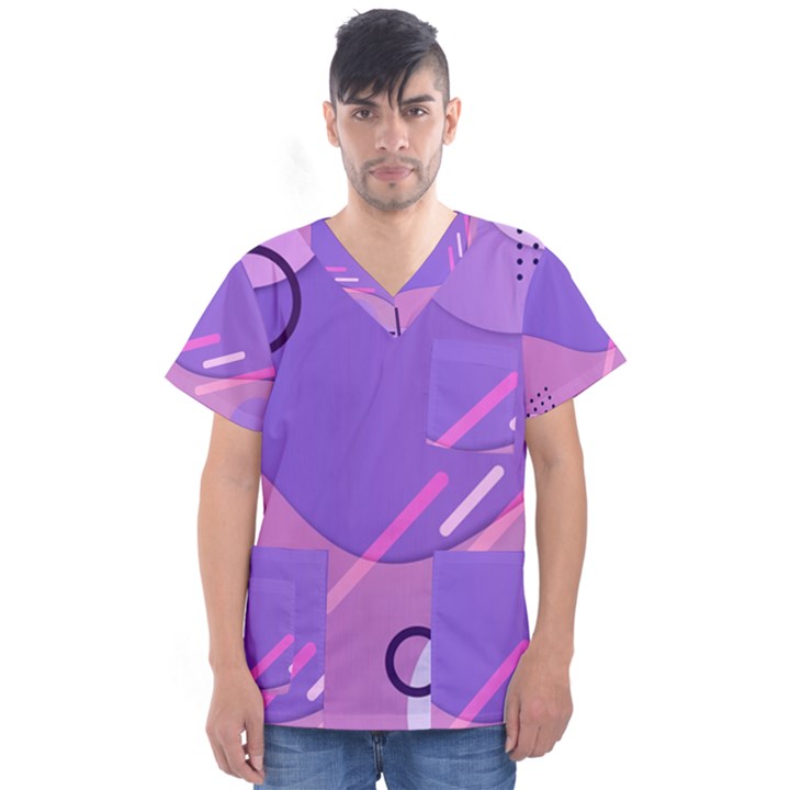 Colorful Labstract Wallpaper Theme Men s V-Neck Scrub Top