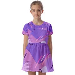 Colorful Labstract Wallpaper Theme Kids  Short Sleeve Pinafore Style Dress