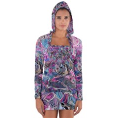 Pink Swirls Flow Long Sleeve Hooded T-shirt by kaleidomarblingart