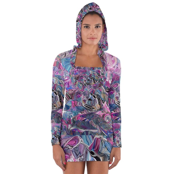 Pink Swirls Flow Long Sleeve Hooded T-shirt