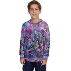 Pink Swirls Flow Kids  Crewneck Sweatshirt by kaleidomarblingart