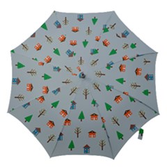 House Trees Pattern Background Hook Handle Umbrellas (medium)