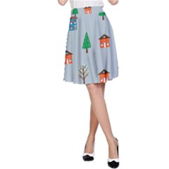 House Trees Pattern Background A-line Skirt