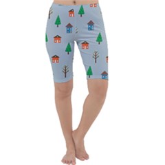 House Trees Pattern Background Cropped Leggings 