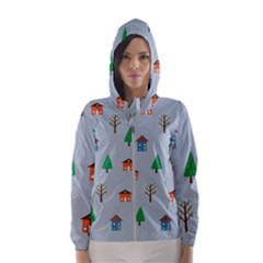 House Trees Pattern Background Women s Hooded Windbreaker