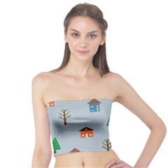 House Trees Pattern Background Tube Top by Maspions