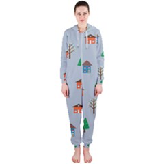 House Trees Pattern Background Hooded Jumpsuit (ladies)