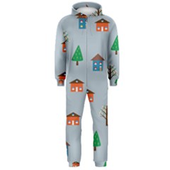 House Trees Pattern Background Hooded Jumpsuit (men)