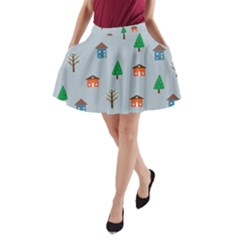 House Trees Pattern Background A-line Pocket Skirt