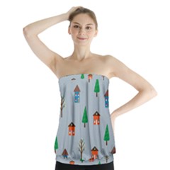 House Trees Pattern Background Strapless Top