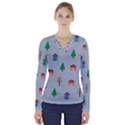 House Trees Pattern Background V-Neck Long Sleeve Top View1