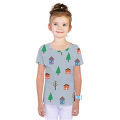 House Trees Pattern Background Kids  One Piece T-shirt