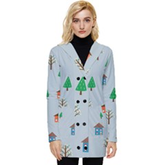 House Trees Pattern Background Button Up Hooded Coat 