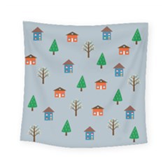 House Trees Pattern Background Square Tapestry (small)