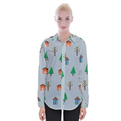 House Trees Pattern Background Womens Long Sleeve Shirt