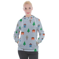 House Trees Pattern Background Women s Hooded Pullover