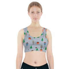 House Trees Pattern Background Sports Bra With Pocket