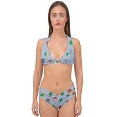 House Trees Pattern Background Double Strap Halter Bikini Set