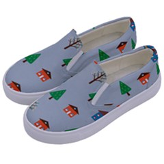 House Trees Pattern Background Kids  Canvas Slip Ons