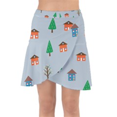 House Trees Pattern Background Wrap Front Skirt by Maspions