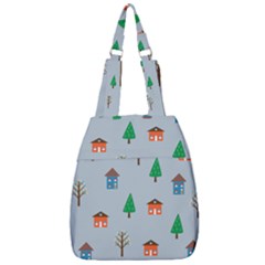 House Trees Pattern Background Center Zip Backpack