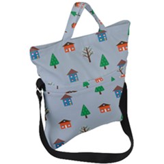 House Trees Pattern Background Fold Over Handle Tote Bag