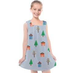 House Trees Pattern Background Kids  Cross Back Dress