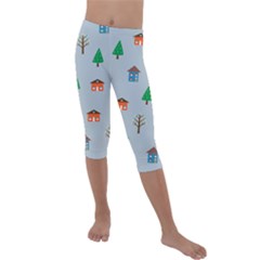 House Trees Pattern Background Kids  Lightweight Velour Capri Leggings 