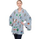 House Trees Pattern Background Long Sleeve Velvet Kimono  View1