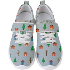 House Trees Pattern Background Men s Velcro Strap Shoes